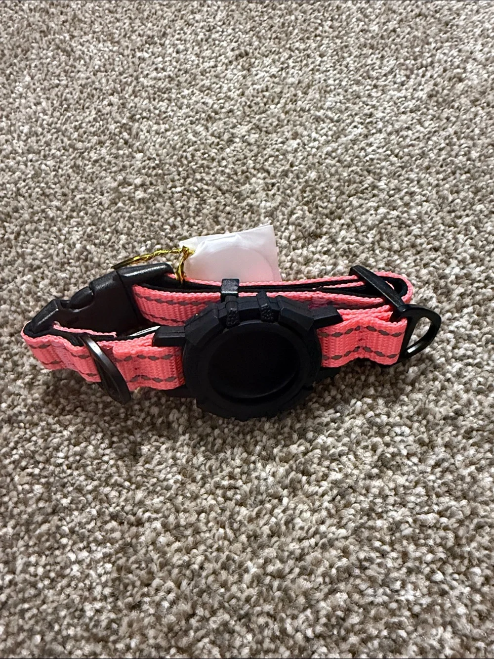 Reflective Coral Pink Dog Collar with AirTag holder